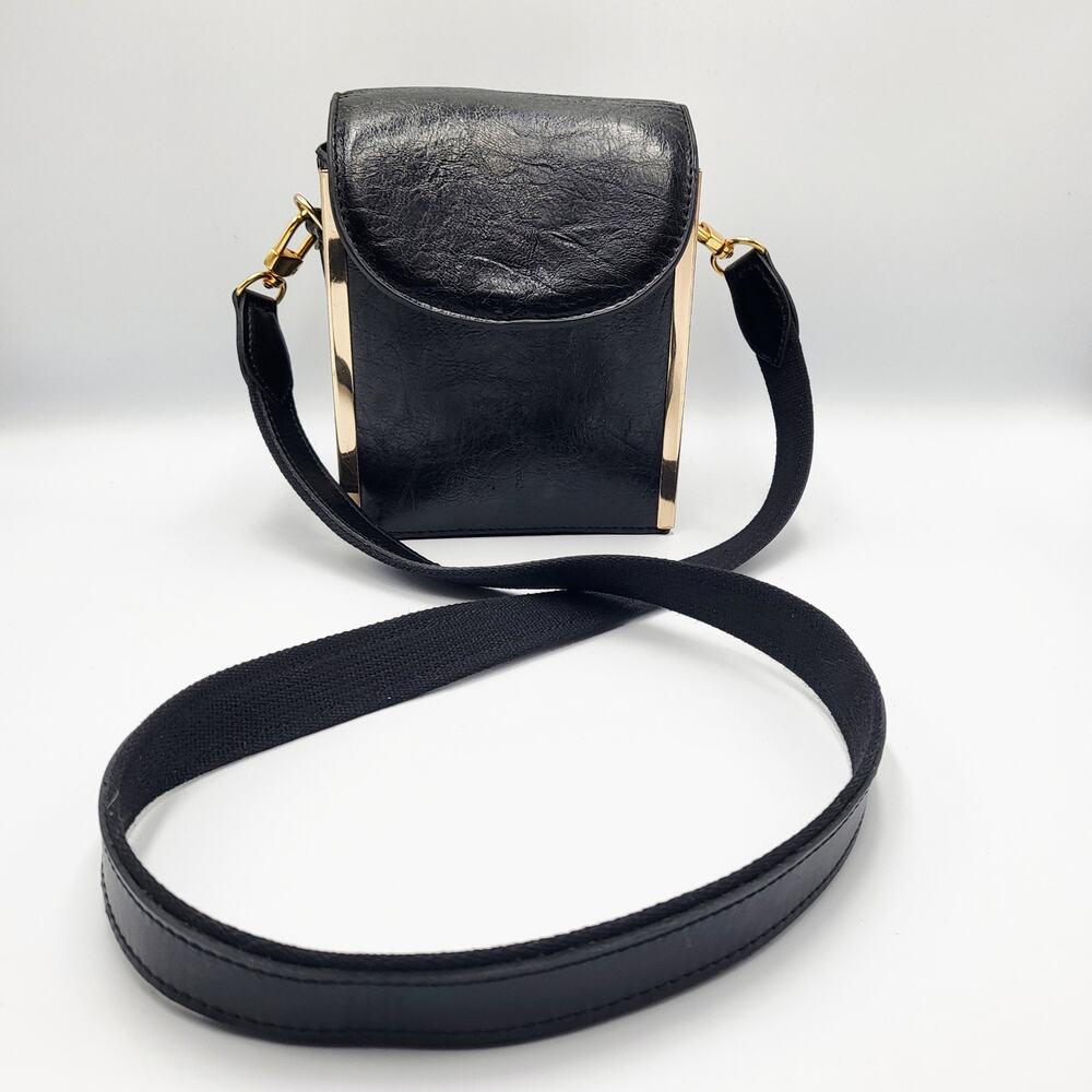 Mellow World Black Goldtone Trim Structured Shoulder Handbag Vintage Style